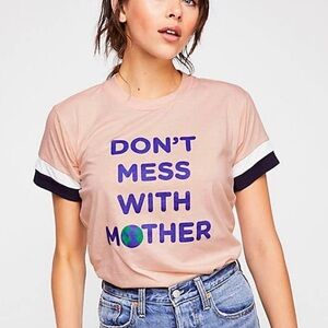 Free People Don’t Mess With Mother Graphic Tee in Blush Pink